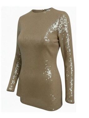 Lulu's Long Sleeve Sequin Champagne Mini Dress